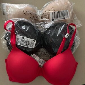 Victoria's Secret Bold Red, Classic Black, and Basic Nude Bra Trio